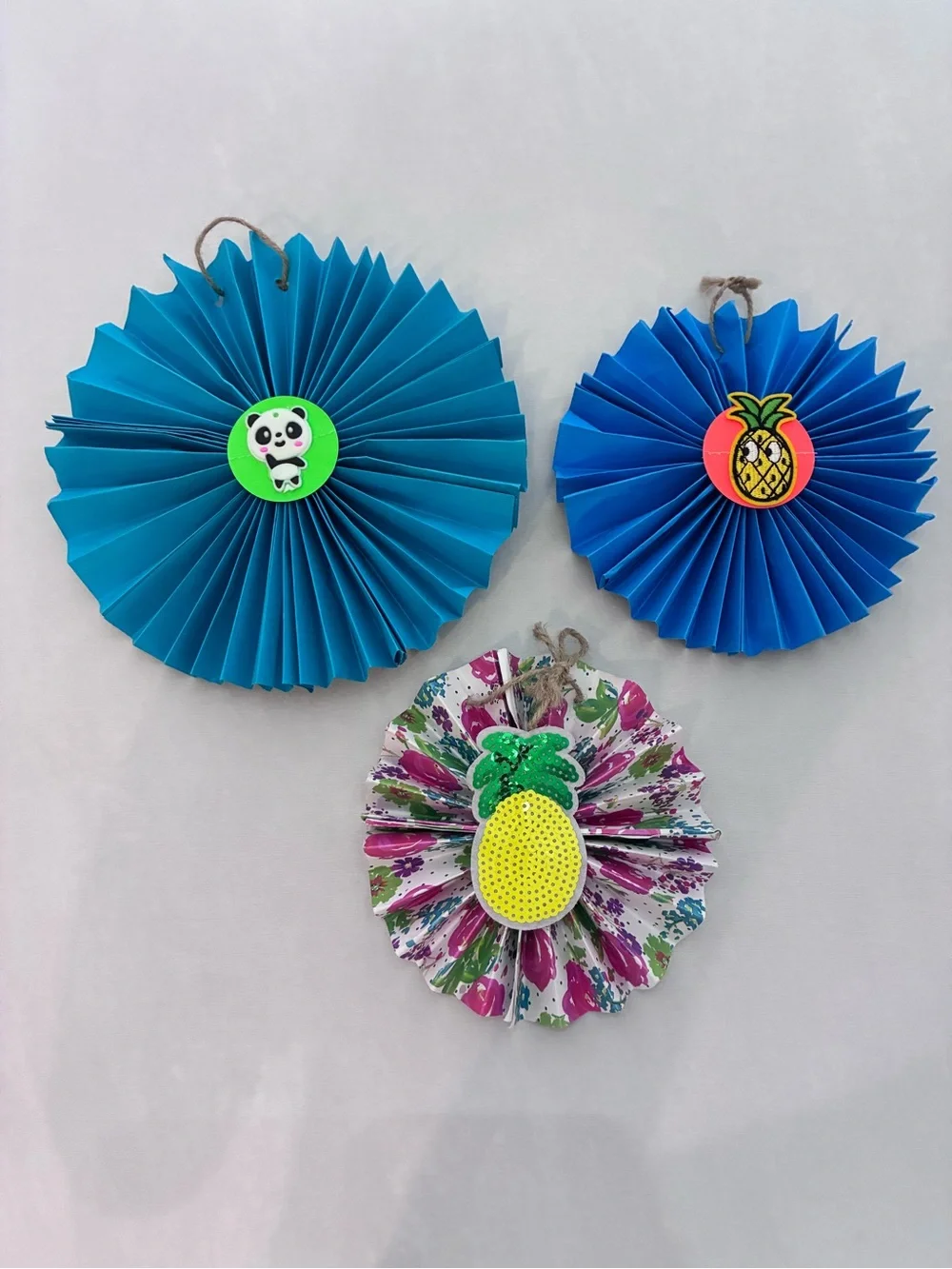 Handmade Paper Fan Hanging Decor Set of 3 – Cute Panda & Pineapple Party Ornamen